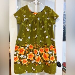 Ui-Maikai Hawaiian Dress Womens Green Orange Vintage Hibiscus Floral M/L Floral